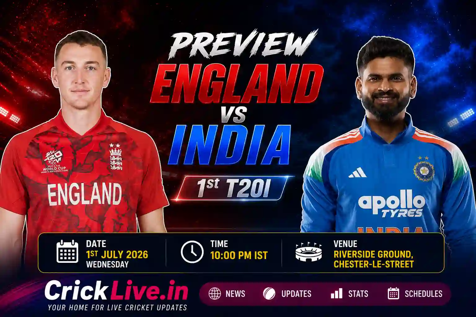 ENG vs IND 2026: Full Preview, Schedule, Squads & Records | Shreyas Iyer vs Harry Brook in High-Stakes T20I Series ENG vs IND 2026: Full Preview, Schedule, Squads & Records | Shreyas Iyer vs Harry Brook in High-Stakes T20I Series