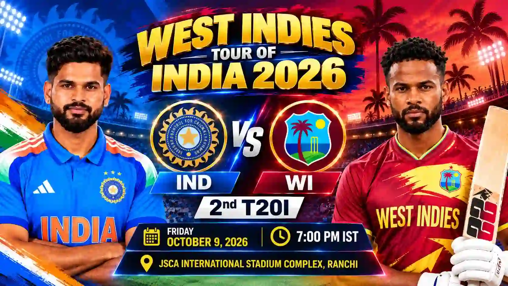 IND vs WI 2nd T20I Preview: Iyer’s Men Eye 11th Straight Win as West Indies Fight to Keep Series Alive in Ranchi
