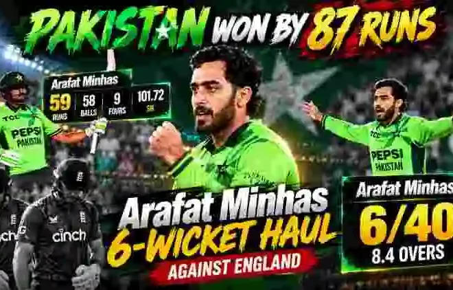 PAK vs ENG 2nd ODI Review: Arafat Minhas’ 59 & 6/40 Crushes England by 87 Runs