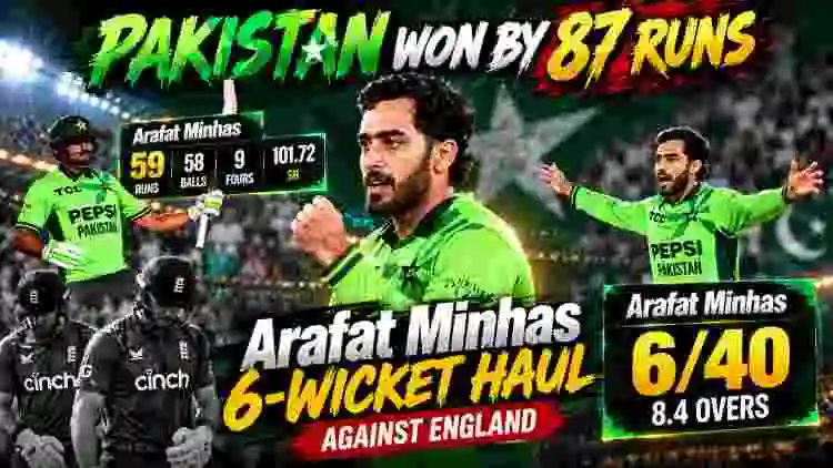 PAK vs ENG 2nd ODI Review: Arafat Minhas’ 59 & 6/40 Crushes England by 87 Runs
