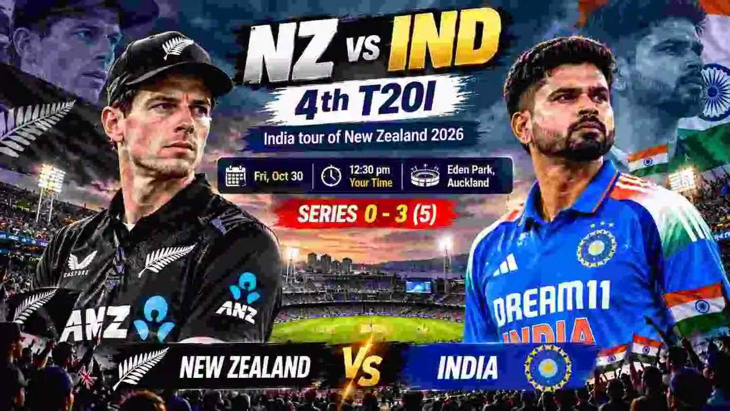 NZ vs IND 4th T20I Preview: Can New Zealand Avoid a Whitewash at Eden Park?