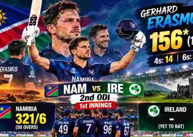 NAM vs IRE 2nd ODI 1st Innings Review: Gerhard Erasmus’ Record 156* Powers Namibia to 321/6