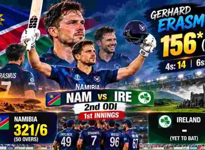 NAM vs IRE 2nd ODI 1st Innings Review: Gerhard Erasmus’ Record 156* Powers Namibia to 321/6