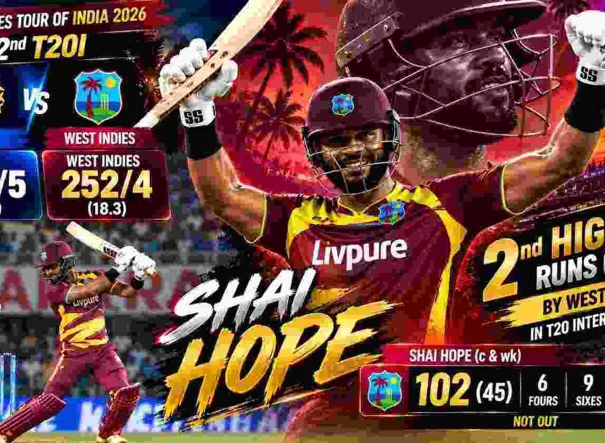 IND vs WI 2nd T20I Review: Shai Hope’s 45-Ball 102* Seals Record 252 Chase, West Indies Beat India by 6 Wickets